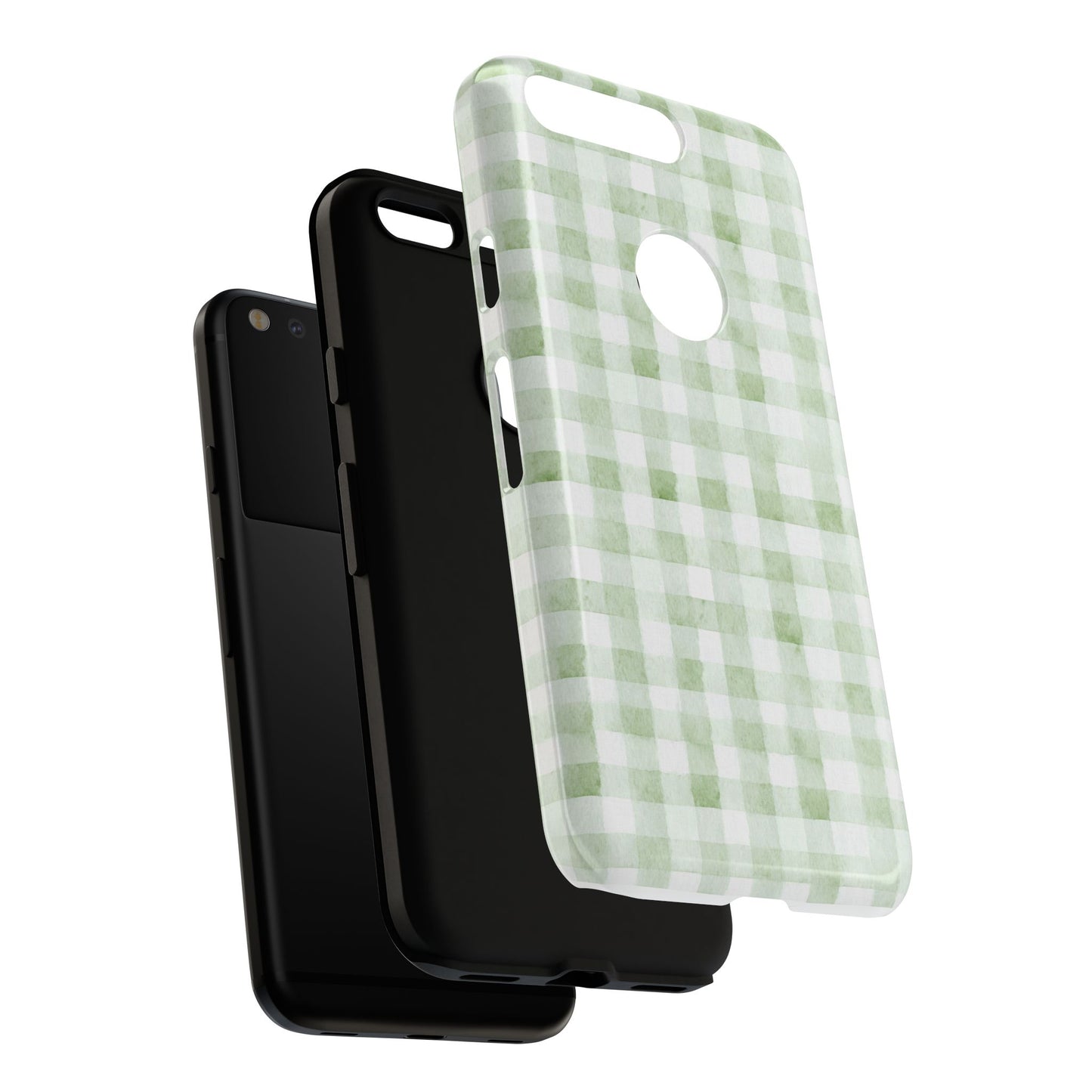 Green Gingham Tough Phone Case — Durable Plaid iPhone Protective Cover