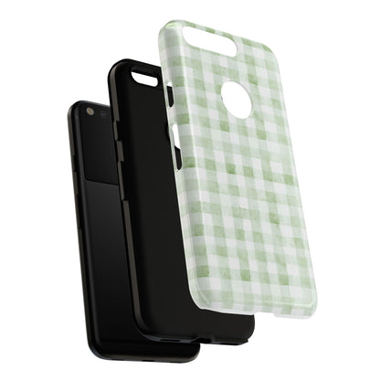 Green Gingham Tough Phone Case — Durable Plaid iPhone Protective Cover