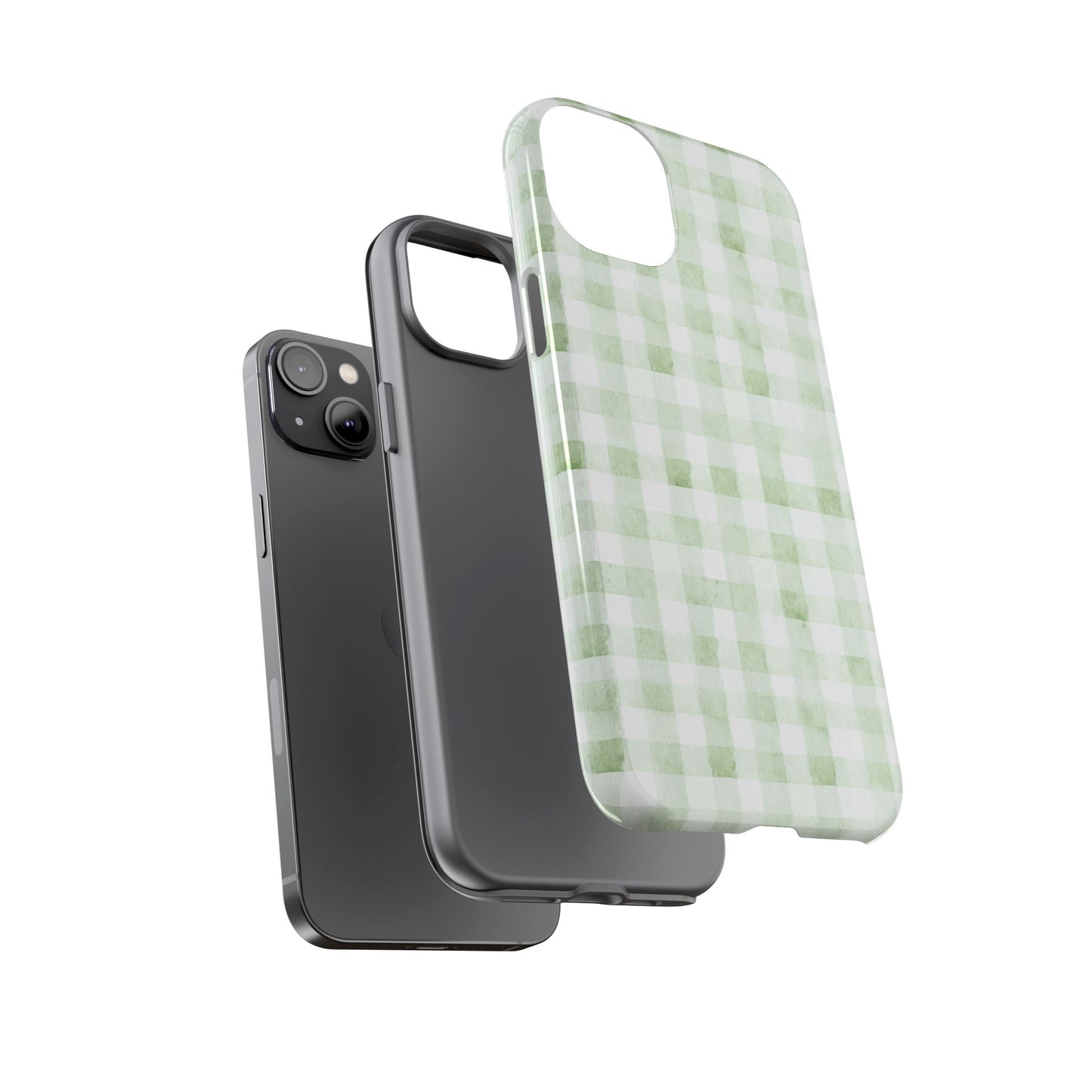 Green Gingham Tough Phone Case — Durable Plaid iPhone Protective Cover