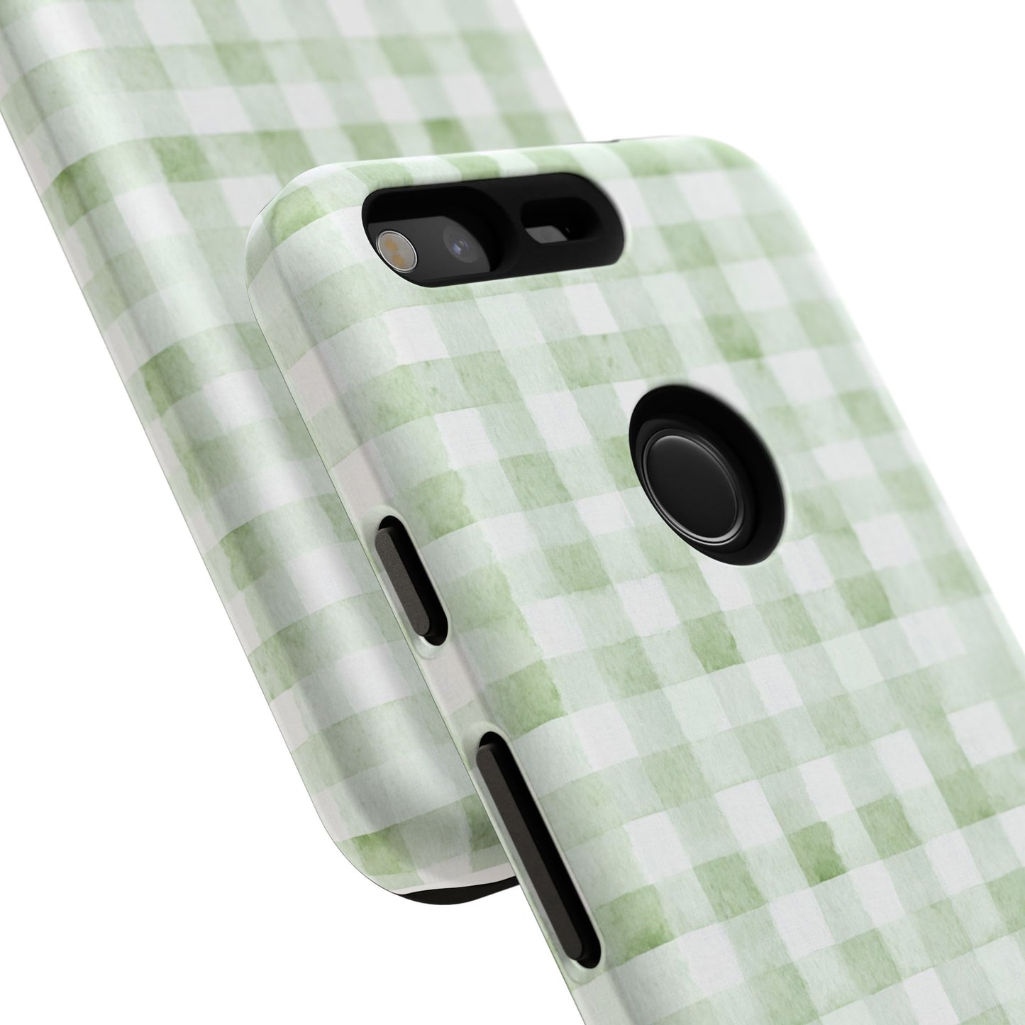 Green Gingham Tough Phone Case — Durable Plaid iPhone Protective Cover