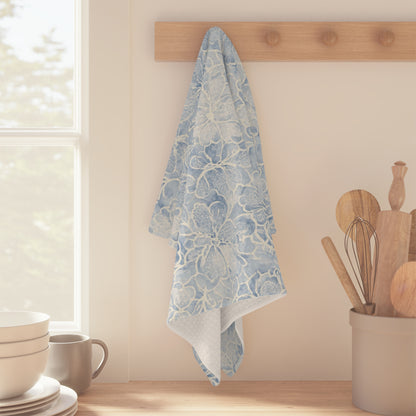 Blue Floral Microfiber Tea Towel — Watercolor Hydrangea Kitchen Towel