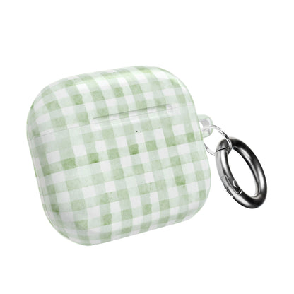 Green Gingham AirPod Case — Pastel Plaid Protective Cover