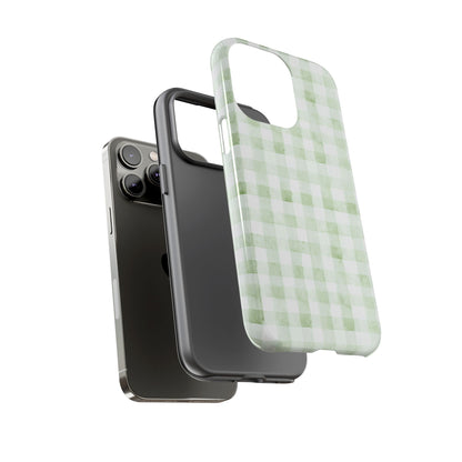 Green Gingham Tough Phone Case — Durable Plaid iPhone Protective Cover