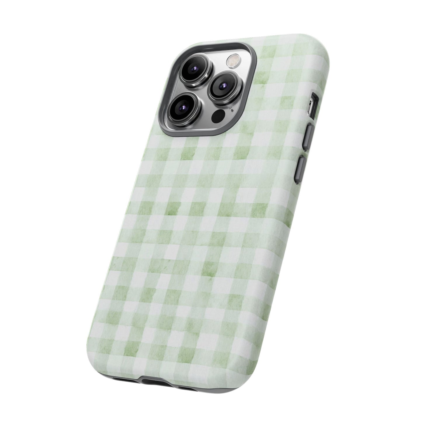 Green Gingham Tough Phone Case — Durable Plaid iPhone Protective Cover