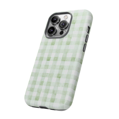 Green Gingham Tough Phone Case — Durable Plaid iPhone Protective Cover