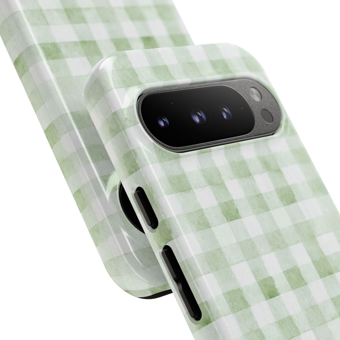 Green Gingham Tough Phone Case — Durable Plaid iPhone Protective Cover