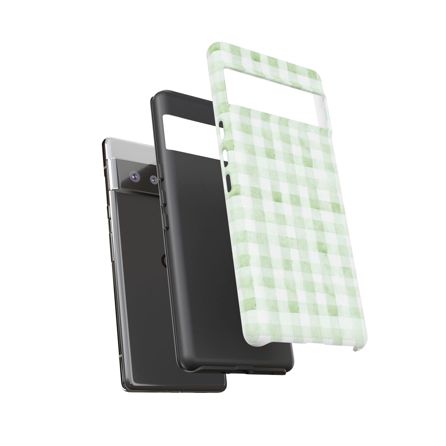 Green Gingham Tough Phone Case — Durable Plaid iPhone Protective Cover