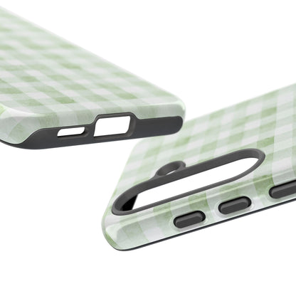 Green Gingham Tough Phone Case — Durable Plaid iPhone Protective Cover