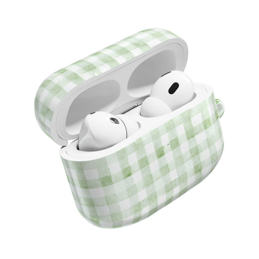 Green Gingham AirPod Case — Pastel Plaid Protective Cover