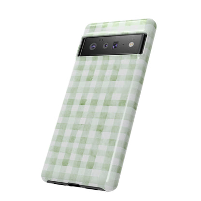 Green Gingham Tough Phone Case — Durable Plaid iPhone Protective Cover