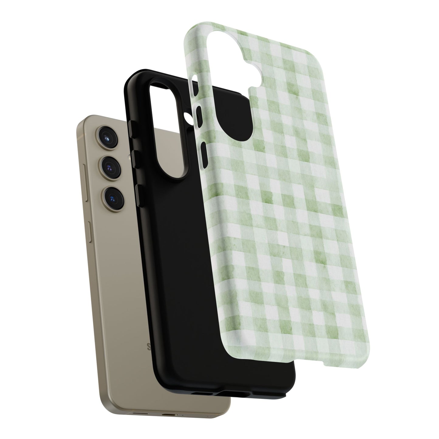 Green Gingham Tough Phone Case — Durable Plaid iPhone Protective Cover