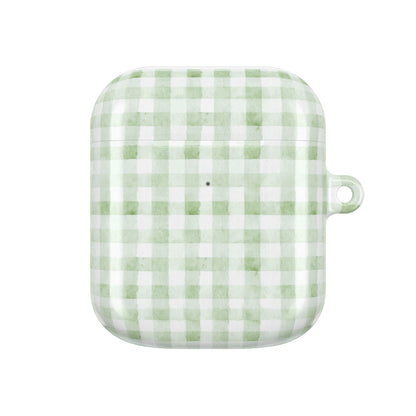 Green Gingham AirPod Case — Pastel Plaid Protective Cover
