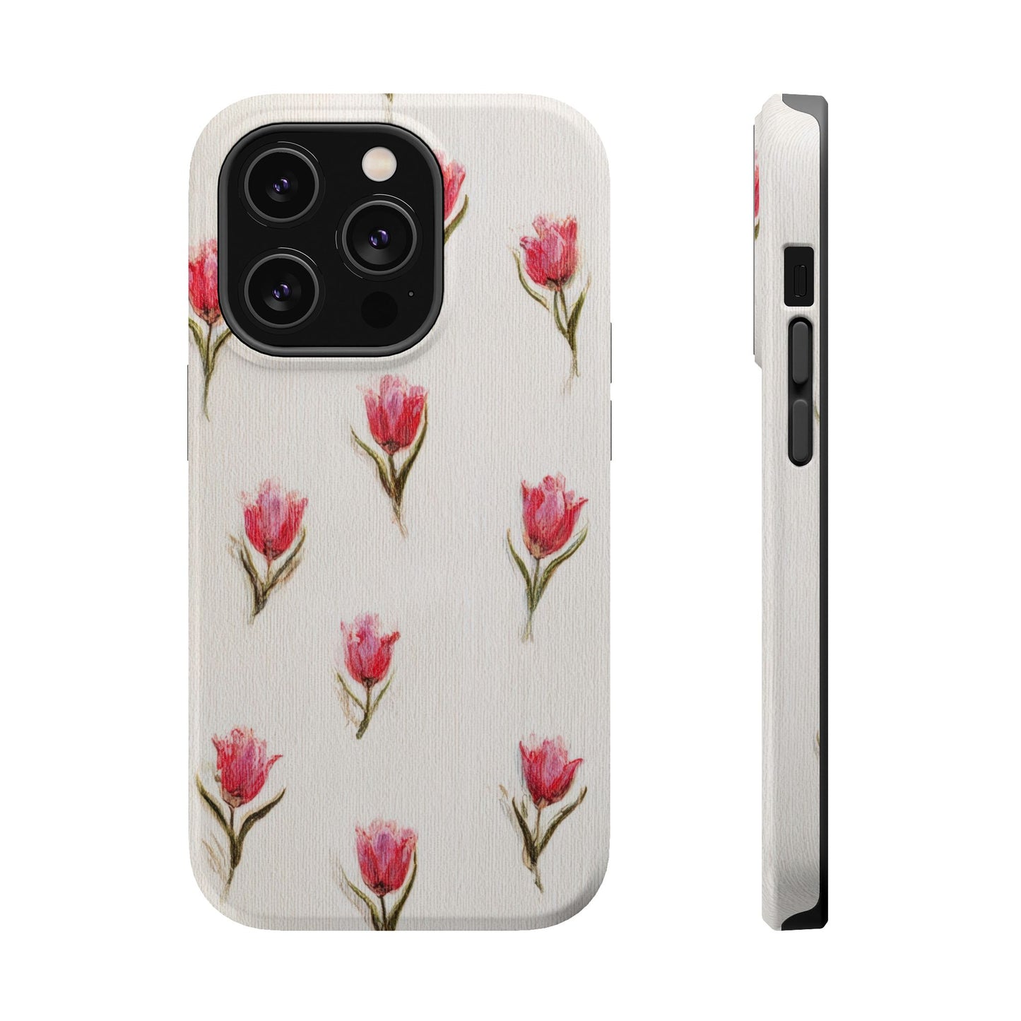 Floral Tulip Pattern Magnetic Impact-Resistant Phone Case