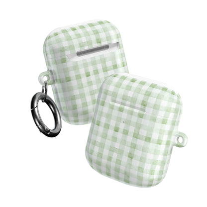 Green Gingham AirPod Case — Pastel Plaid Protective Cover