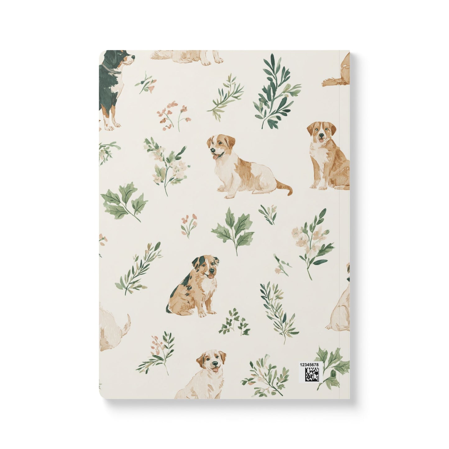 Dog Pattern Softcover Journal — Watercolor Puppies & Botanical Lined Notebook
