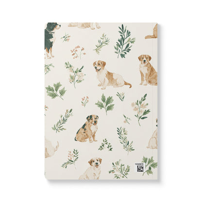 Dog Pattern Softcover Journal — Watercolor Puppies & Botanical Lined Notebook