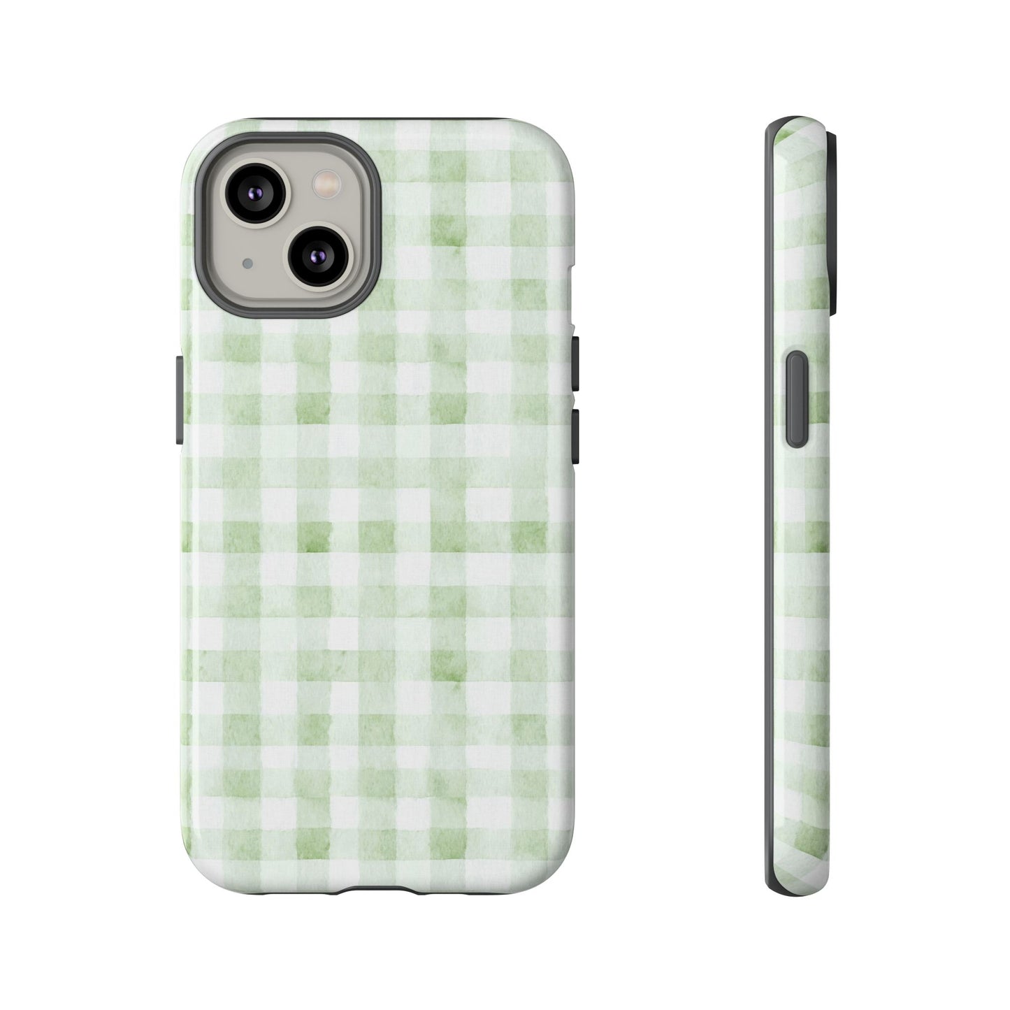 Green Gingham Tough Phone Case — Durable Plaid iPhone Protective Cover