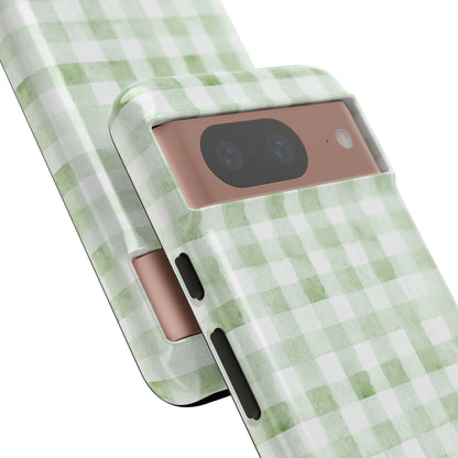 Green Gingham Tough Phone Case — Durable Plaid iPhone Protective Cover