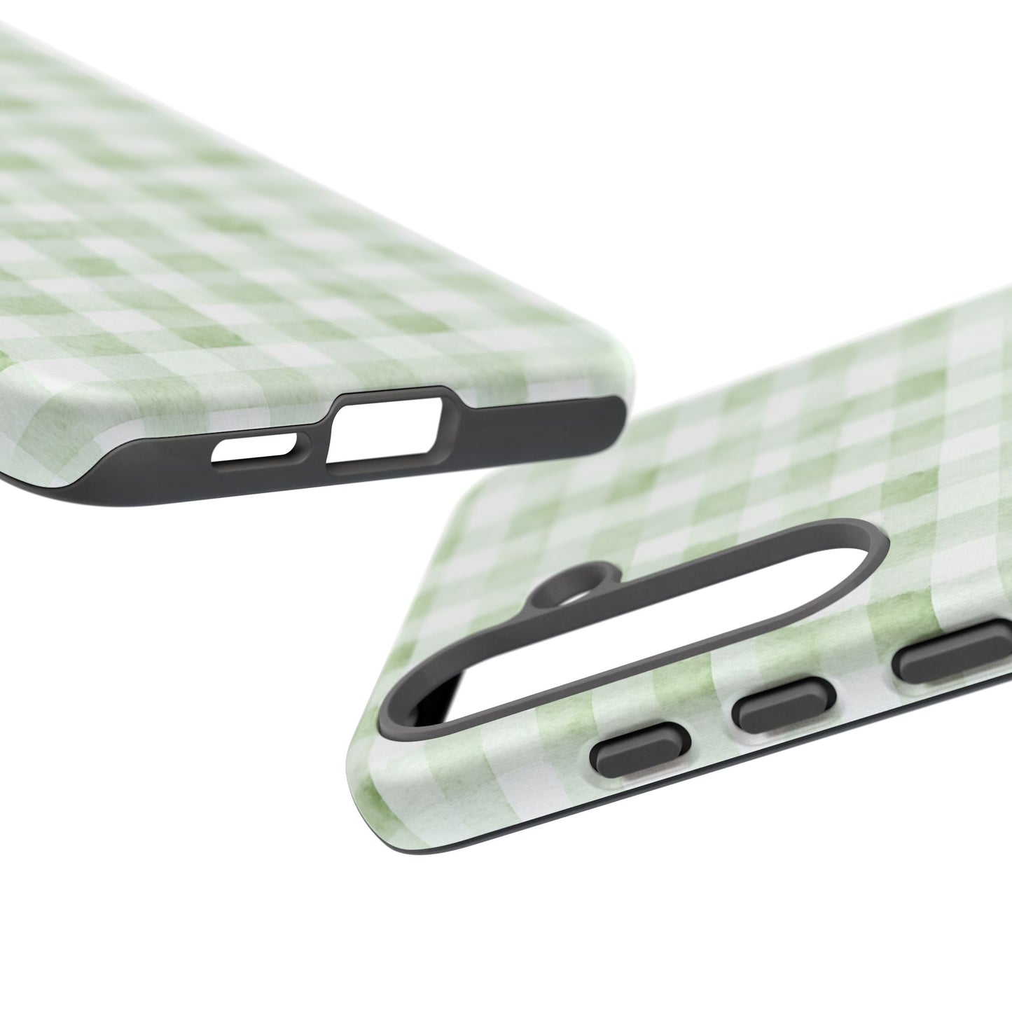 Green Gingham Tough Phone Case — Durable Plaid iPhone Protective Cover