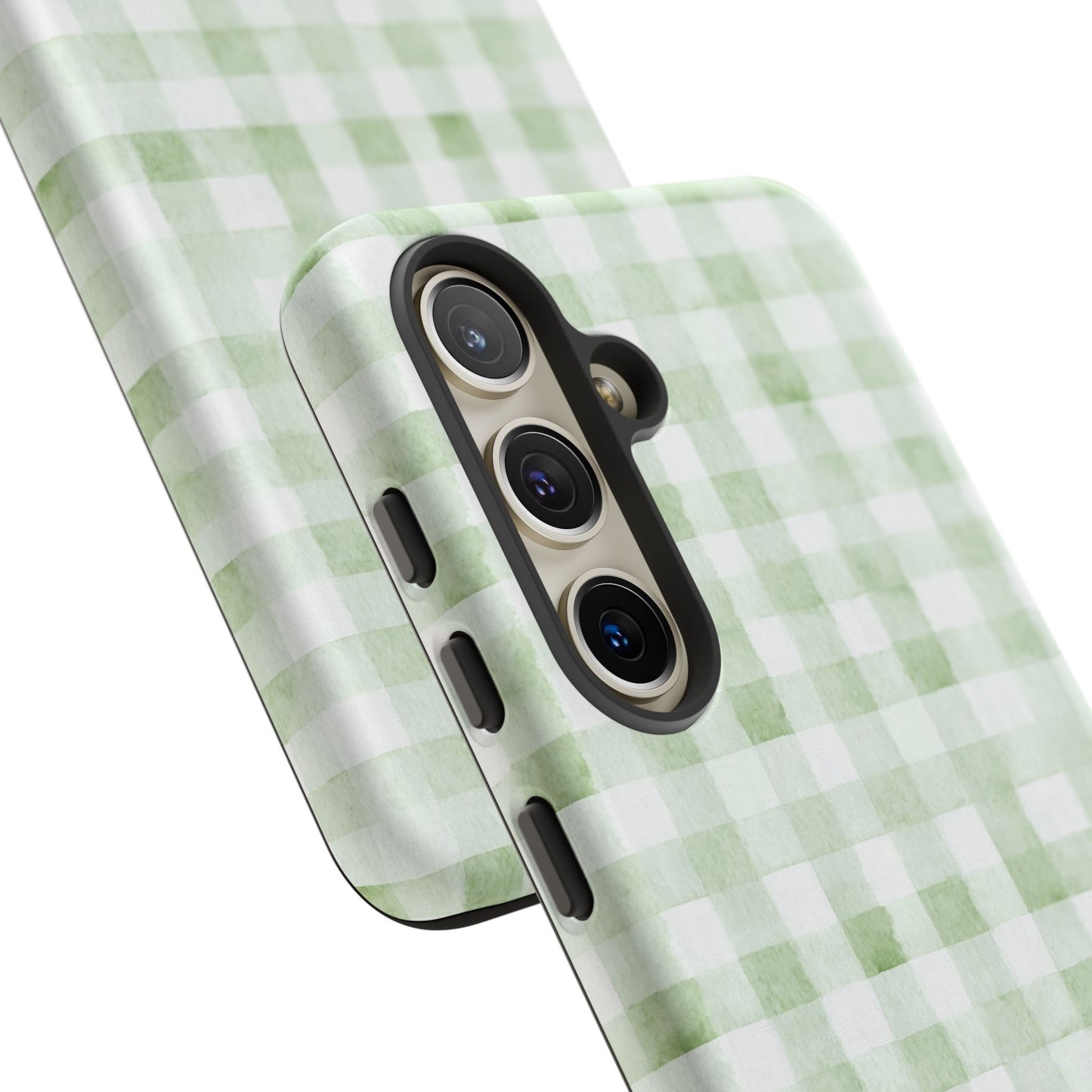 Green Gingham Tough Phone Case — Durable Plaid iPhone Protective Cover
