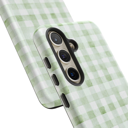 Green Gingham Tough Phone Case — Durable Plaid iPhone Protective Cover