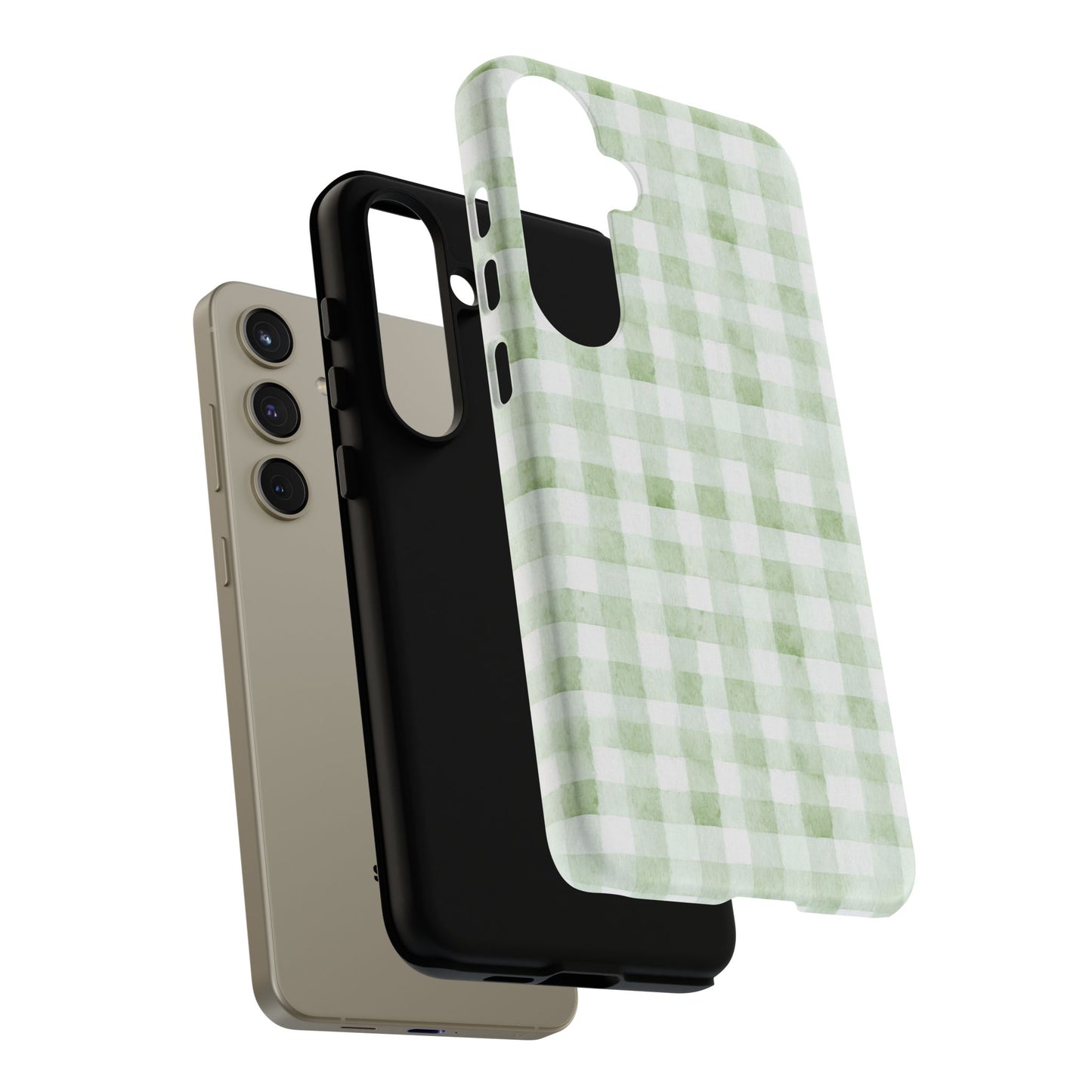 Green Gingham Tough Phone Case — Durable Plaid iPhone Protective Cover