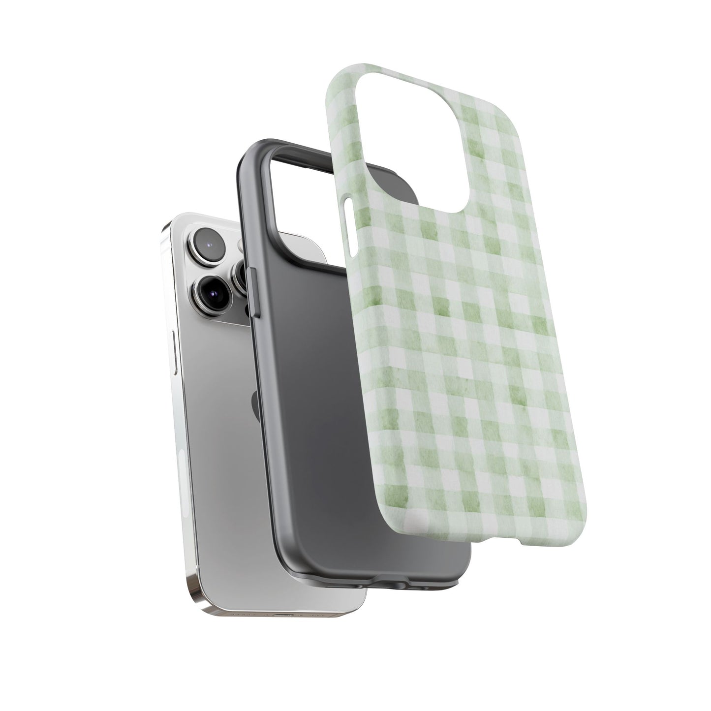 Green Gingham Tough Phone Case — Durable Plaid iPhone Protective Cover