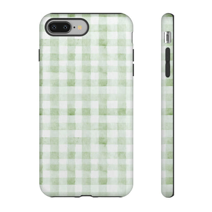 Green Gingham Tough Phone Case — Durable Plaid iPhone Protective Cover
