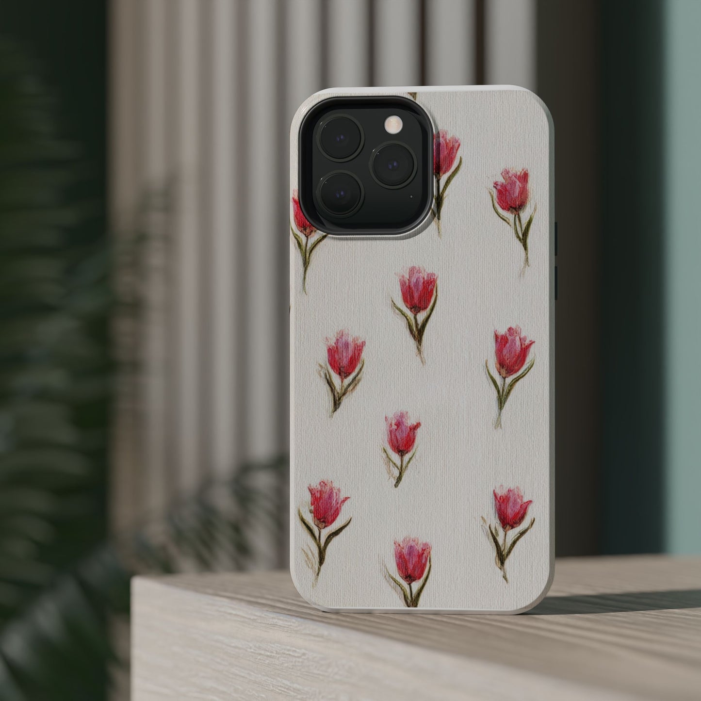 Floral Tulip Pattern Magnetic Impact-Resistant Phone Case