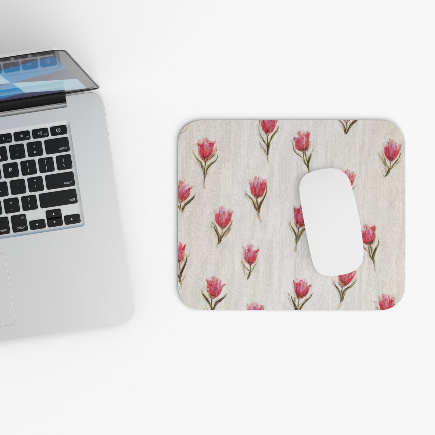 Floral Tulip Mouse Pad — Pink Watercolor Desk Mat