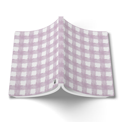 Lavender Gingham Softcover Journal — Floral Plaid Notebook for Notes & Planning