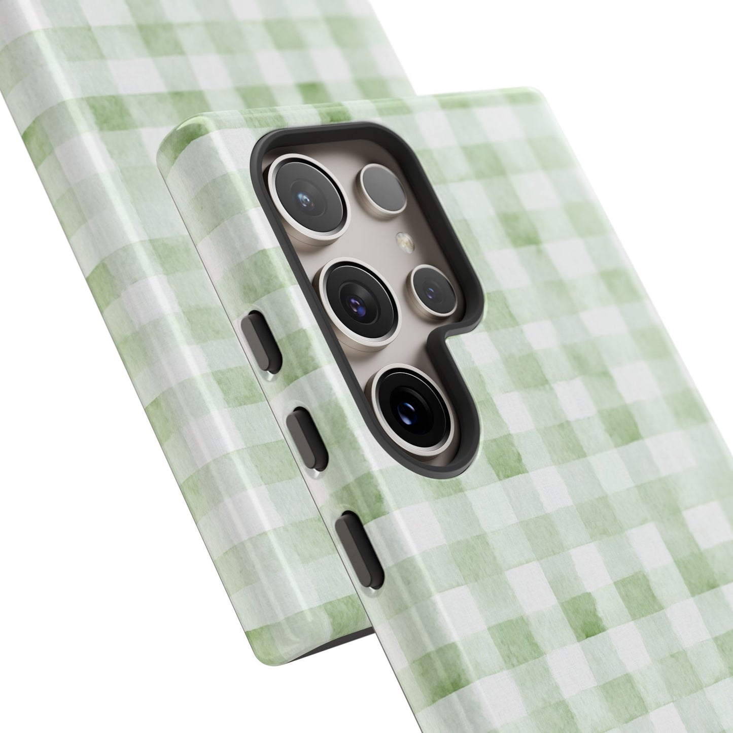 Green Gingham Tough Phone Case — Durable Plaid iPhone Protective Cover