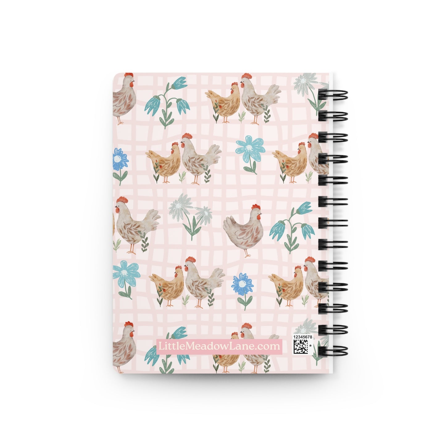 Chicken Pattern Spiral Notebook — Floral Pink Notebook Journal