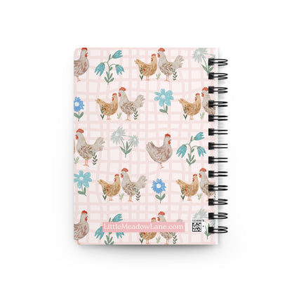 Chicken Pattern Spiral Notebook — Floral Pink Notebook Journal