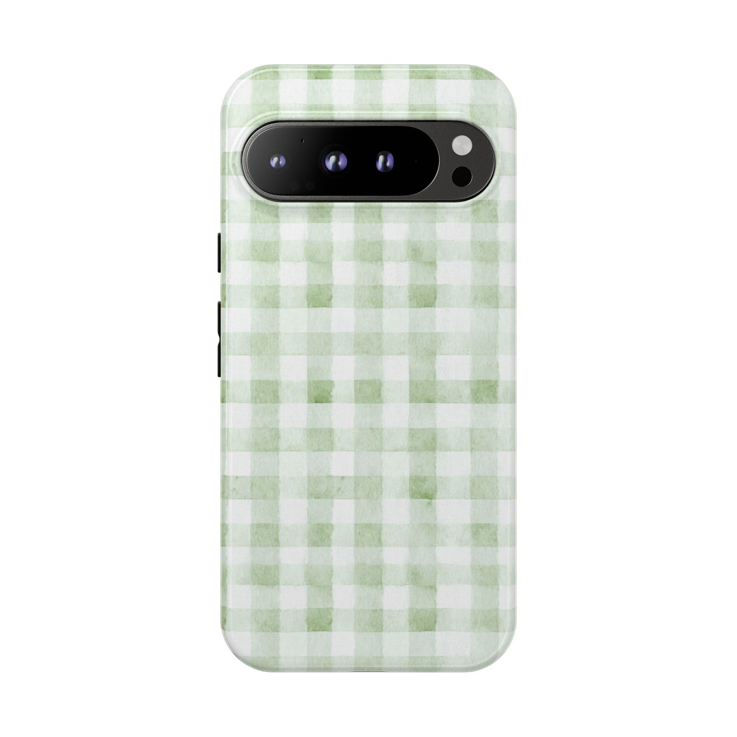 Green Gingham Tough Phone Case — Durable Plaid iPhone Protective Cover
