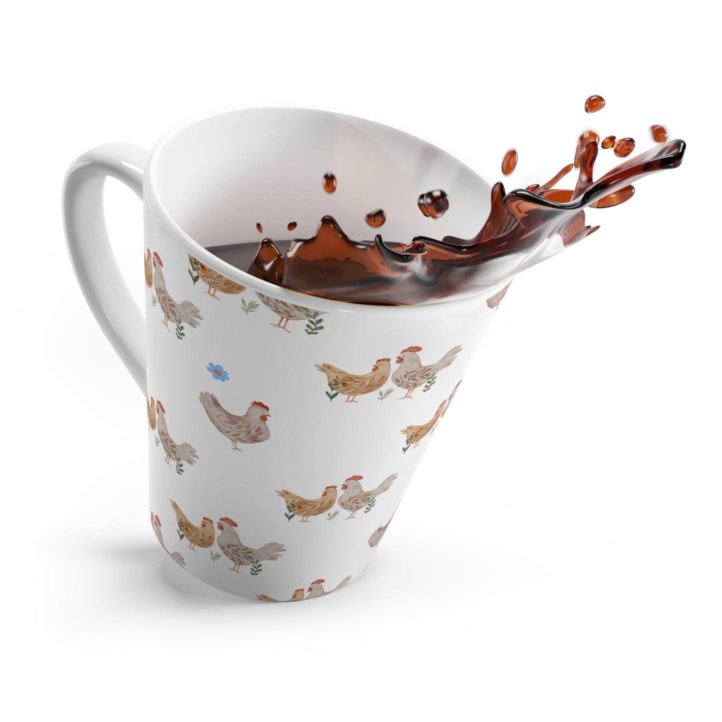 Chicken Pattern Latte Mug - Farmhouse Hen Coffee Cup