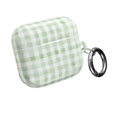 Green Gingham AirPod Case — Pastel Plaid Protective Cover