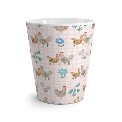 Chicken Pattern Latte Mug — Farmhouse Floral Coffee Cup