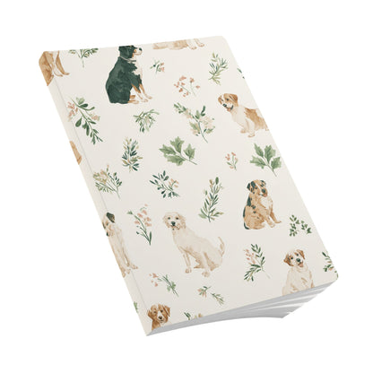 Dog Pattern Softcover Journal — Watercolor Puppies & Botanical Lined Notebook