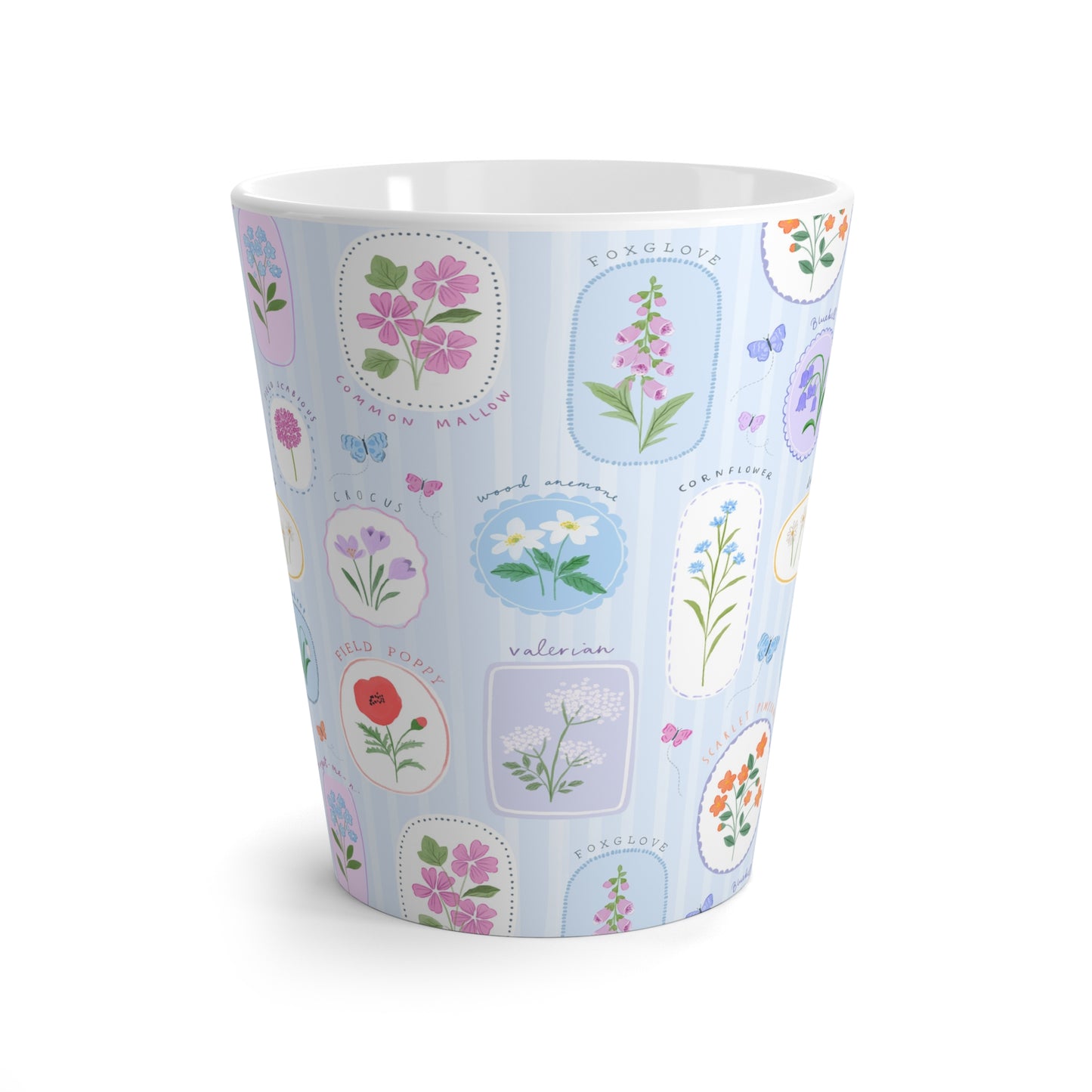 Latte Mug - Pastel Wildflower Botanical Illustration Coffee Cup