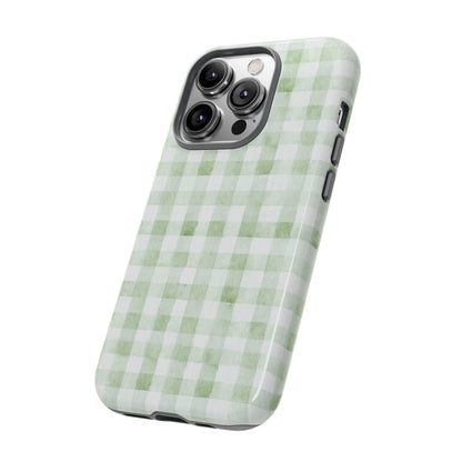 Green Gingham Tough Phone Case — Durable Plaid iPhone Protective Cover
