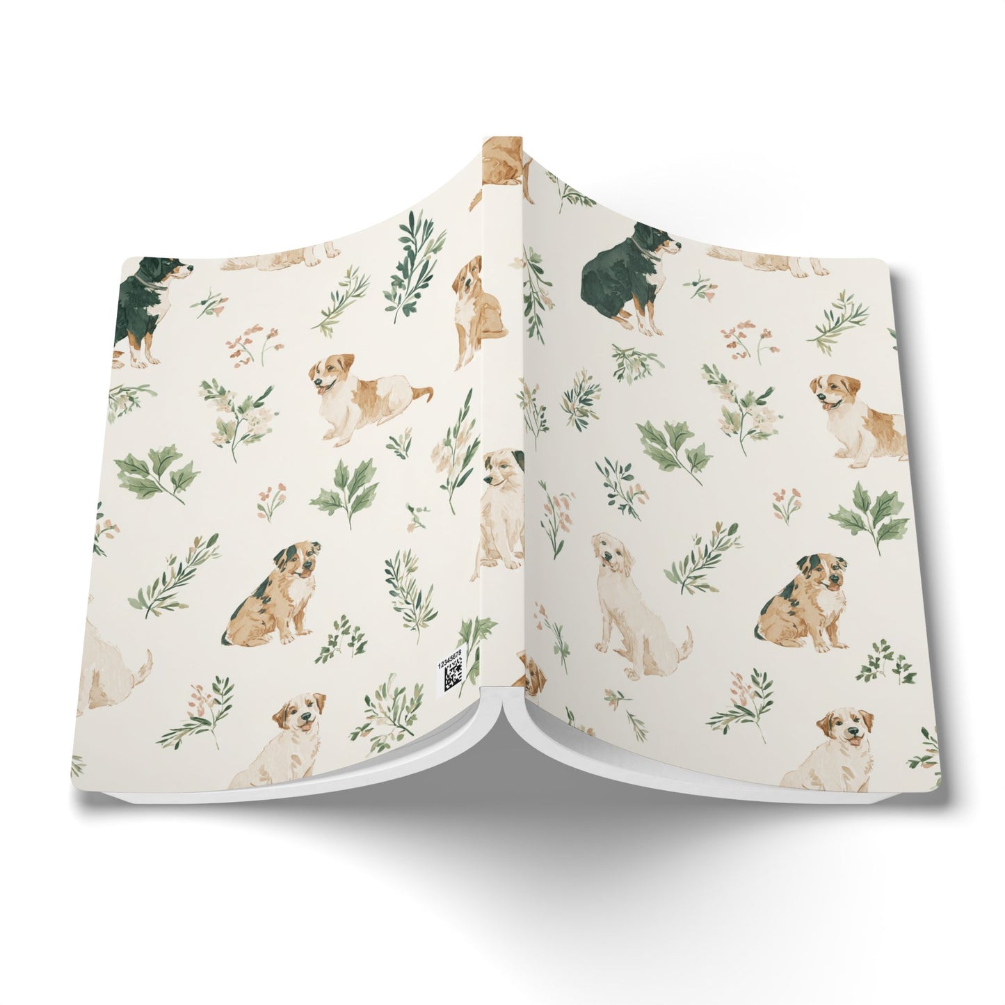 Dog Pattern Softcover Journal — Watercolor Puppies & Botanical Lined Notebook