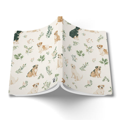 Dog Pattern Softcover Journal — Watercolor Puppies & Botanical Lined Notebook