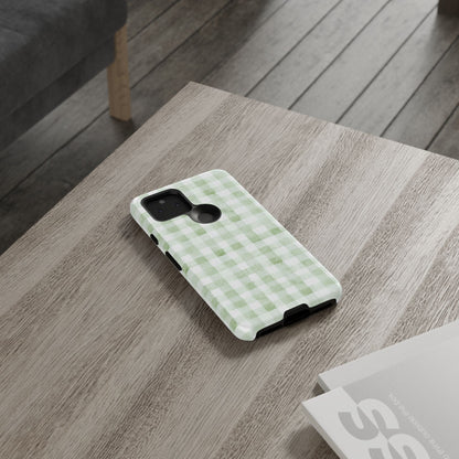 Green Gingham Tough Phone Case — Durable Plaid iPhone Protective Cover