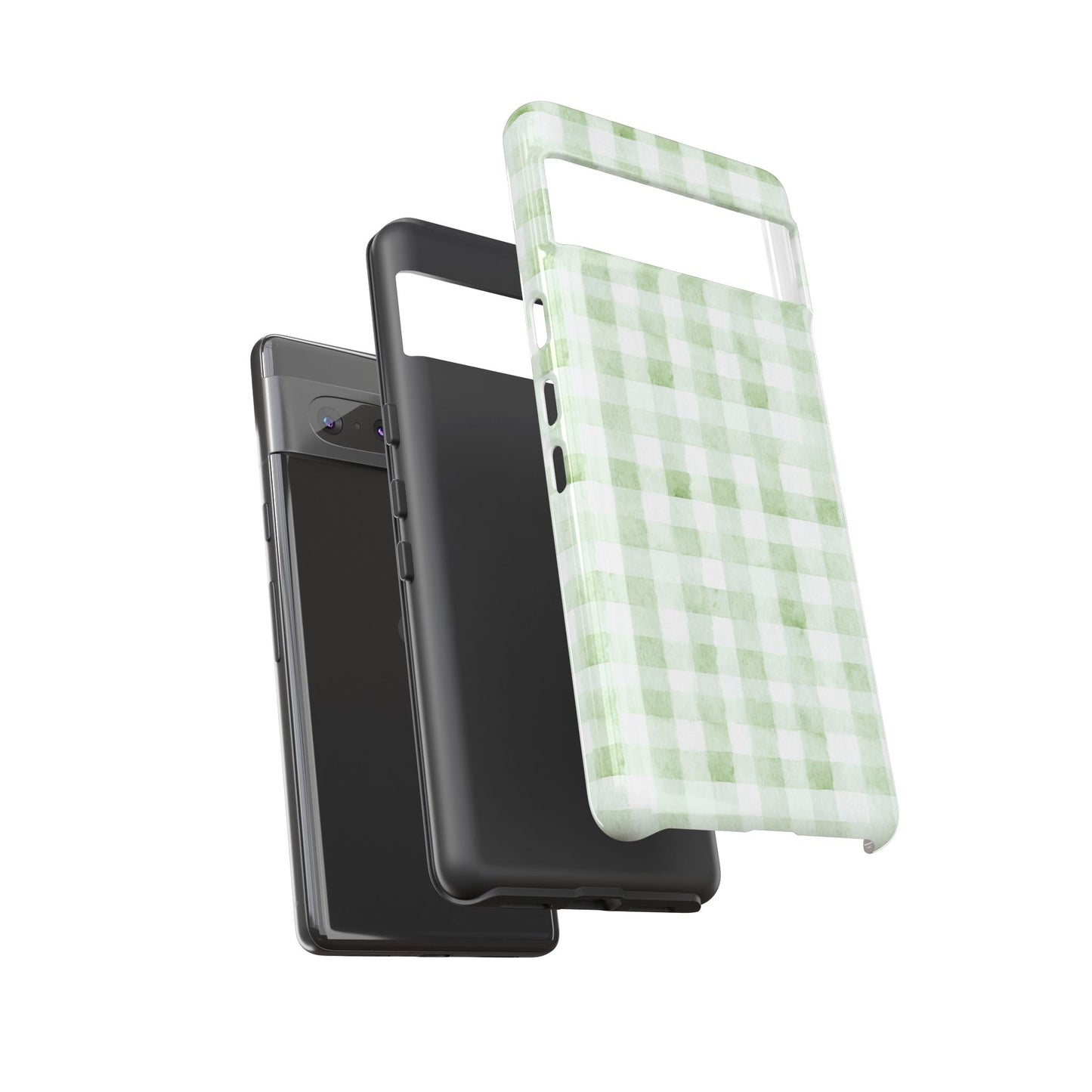 Green Gingham Tough Phone Case — Durable Plaid iPhone Protective Cover