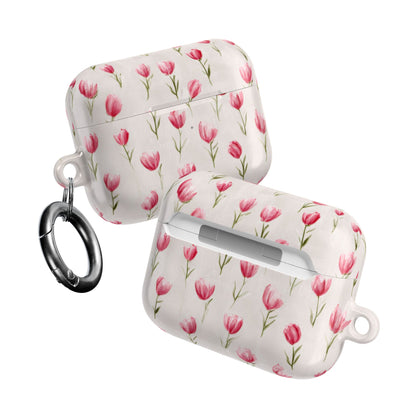 AirPod Case — Pink Watercolor Tulip Floral Protective Cover