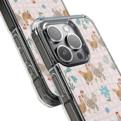 Clear Magnetic Phone Case — Pastel Farmyard Chickens Pattern