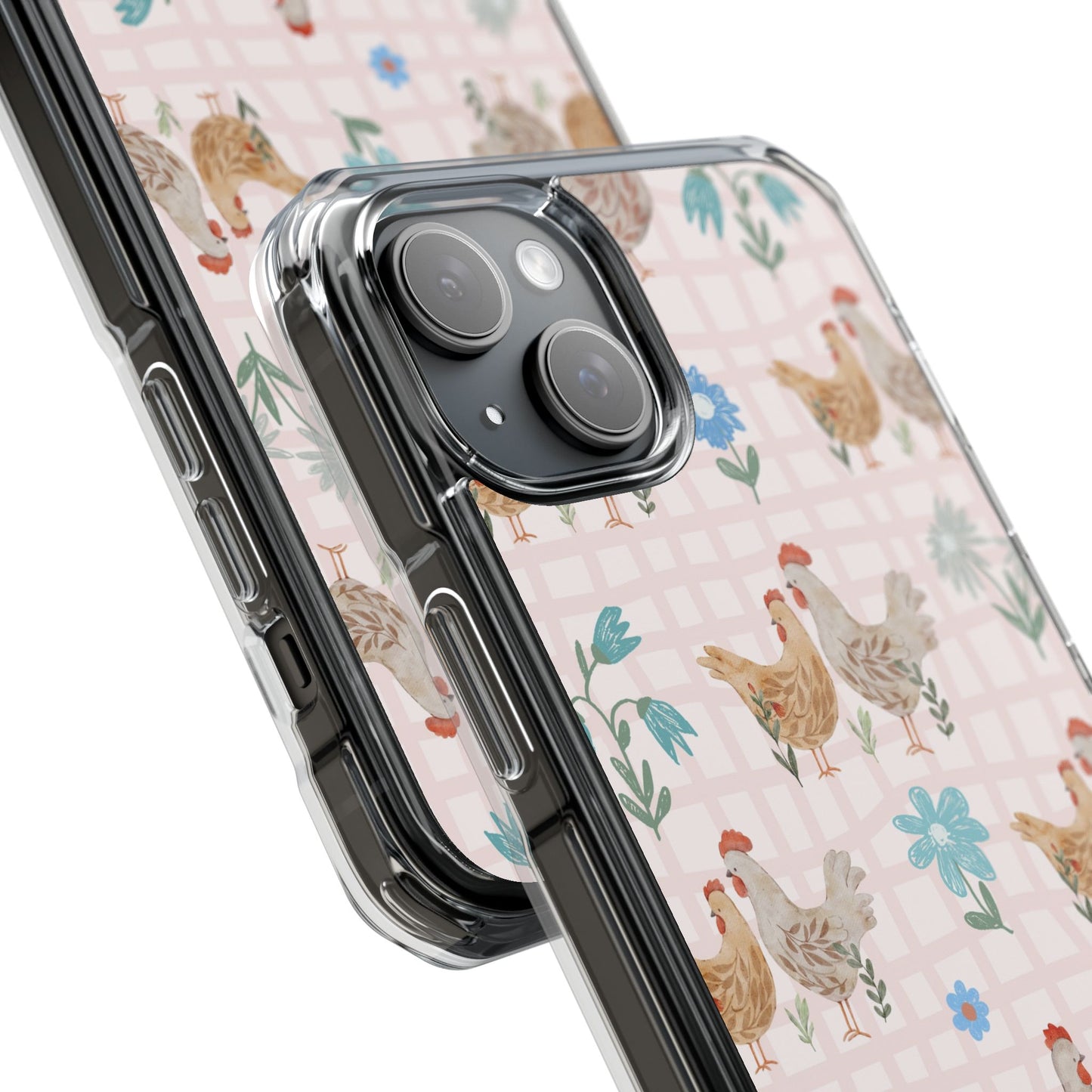 Clear Magnetic Phone Case — Pastel Farmyard Chickens Pattern