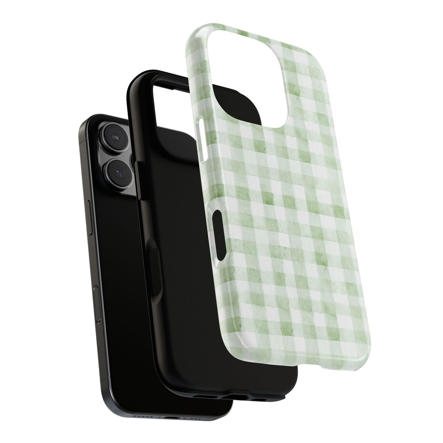 Green Gingham Tough Phone Case — Durable Plaid iPhone Protective Cover