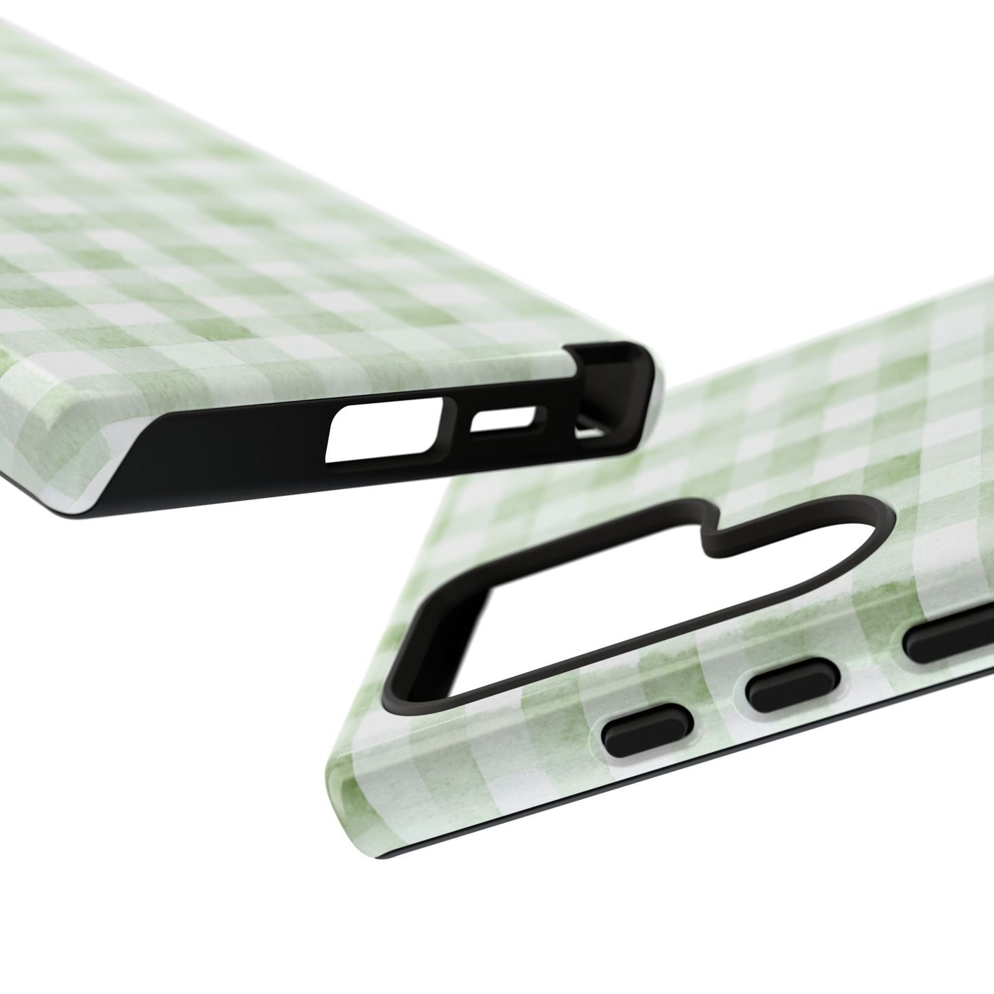 Green Gingham Tough Phone Case — Durable Plaid iPhone Protective Cover